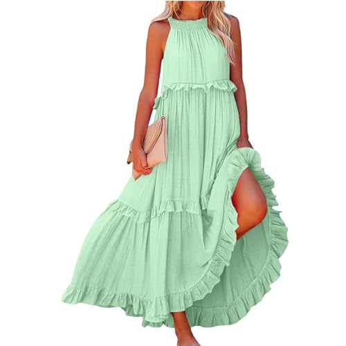 Sommerkleid Damen elegant Kleider lang Kleid Sommer Einfarbig Neckholder Ärmellose Maxi hellblau Hawaii(Mint Grün, S) von Generic