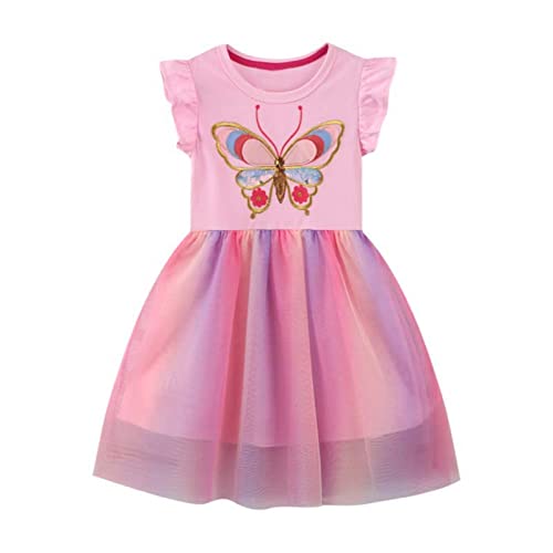 Sommerkleid Mädchen Ärmellose Tüllkleid Kurzarm Prinzessin Kleid Tankkleid Strandkleid Freizeitkleider Casual Midikleid Partykleid Kinder Mädchenkleid 2-7 Jahre von Generic