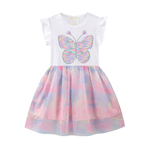 Sommerkleid Mädchen Ärmellose Tüllkleid Kurzarm Prinzessin Kleid Tankkleid Strandkleid Freizeitkleider Casual Midikleid Partykleid Kinder Mädchenkleid 2-7 Jahre von Generic