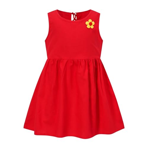 Sommerkleid Mädchen Ärmelloses Baumwolle Leinen Kleider Süß Kirschbaumdruck Mädchenkleid Kinderkleider Sommer Urlaub Lässiges Prinzessin Kleider Freizeitkleid Partykleider für 2-6 Jahre von Generic