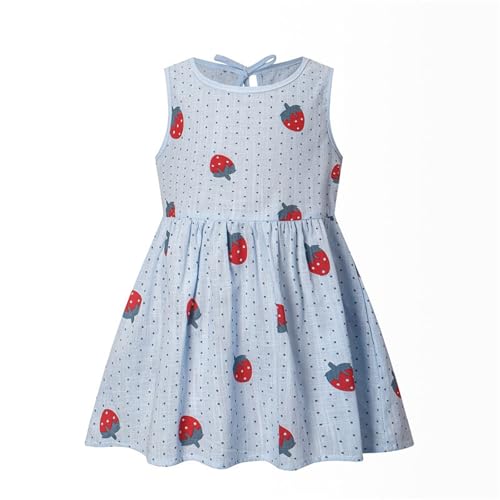 Sommerkleid Mädchen Ärmelloses Baumwolle Leinen Kleider Süß Kirschbaumdruck Mädchenkleid Kinderkleider Sommer Urlaub Lässiges Prinzessin Kleider Freizeitkleid Partykleider für 2-6 Jahre von Generic