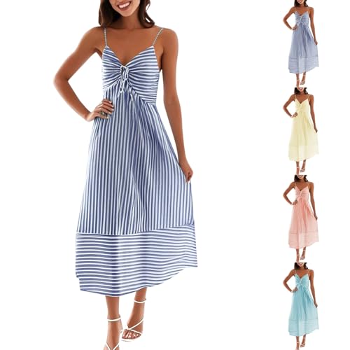 Sommerkleider Damen Leicht Und Luftig Gestreiftes Ärmellos Freizeitkleid V-Ausschnitt Spaghettiträger Midikleid Leicht Und Luftig Strandkleid Boho A-Linie Kleider Swing Kleid Cocktailkleid Damen Sommerkleider Damen Leicht Und Luftig Gestreiftes Ärmellos Freizeitkleid V-Ausschnitt Spaghettiträger Midikleid Leicht Und Luftig Strandkleid Boho A-Linie Kleider Swing Kleid Cocktailkleid Damen von Generic
