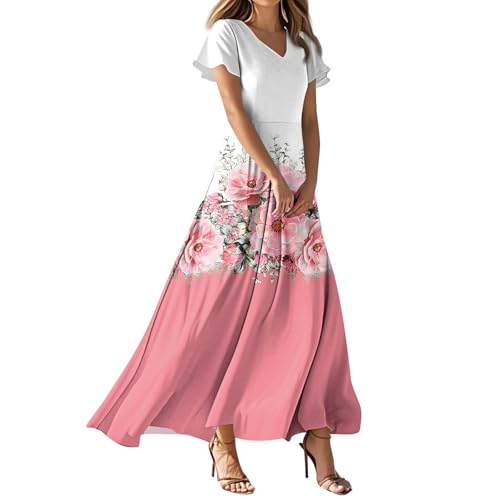 Sommerkleider Damen Leicht Und Luftig Kleid Elegant Abendkleid Lang Kleider Sommer Wickelkleid Bridesmaids Boho Kleidung Damen Mode Partykleider Kleid 20Er Jahre Knielanges (Rosa,XXL) von Generic