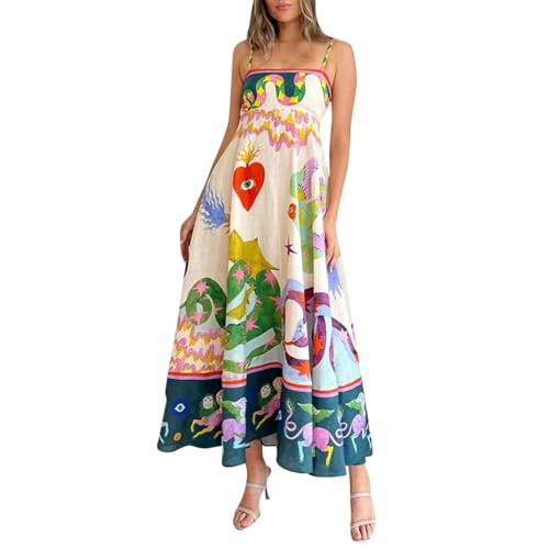 Sommerkleider Damen Leicht Und Luftig Spaghettitrger Knielang Blumenkleid Strandkleid Luftig Strand Blusenkleid Kleider Baggy Strandkleid Damen Luftig Floral Dress(6-Light Blue,XL) von Generic