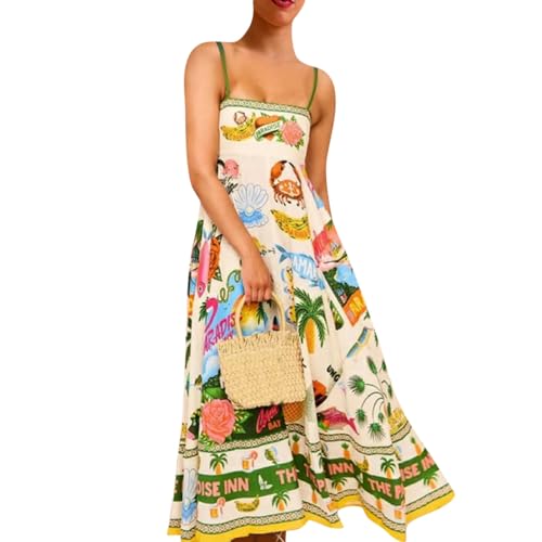 Sommerkleider Damen Leicht Und Luftig Spaghettitrger Spaghettiträger Maxikleid Weiße Sommerkleider Boho Style Mini Kleid Trägerkleid Träger Strandkleid Schwarz Strandkleid(1-White,L) von Generic