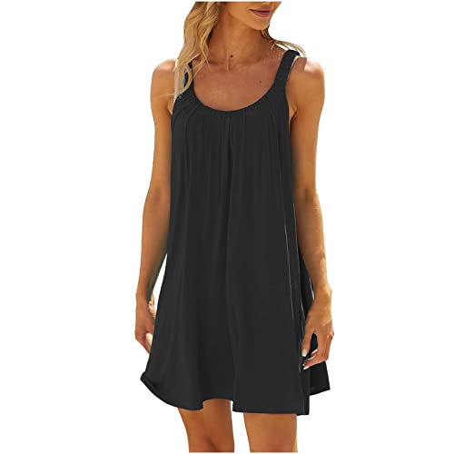 Sommerkleider Damen Leicht und Luftig Strandkleid Damen Knielang Ärmellos Sommer Kleider Elegant Strandkleider Boho Trägerkleid Kurz Sommerkleid Freizeit Strapskleid Strandkleidung von Generic