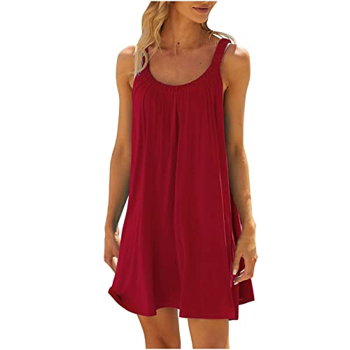 Sommerkleider Damen Leicht und Luftig Strandkleid Damen Knielang Ärmellos Sommer Kleider Elegant Strandkleider Boho Trägerkleid Kurz Sommerkleid Freizeit Strapskleid Strandkleidung von Generic