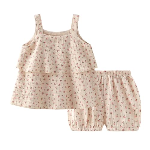 Sommerkleider Mädchen Baumwolle Leinen Strandkleid Outfits mit Blumenweste und Shorts Blusenkleid Urlaub Freizeitkleider Casual Prinzessinnenkleid Kinder Mädchenkleid 0-5 Jahre von Generic