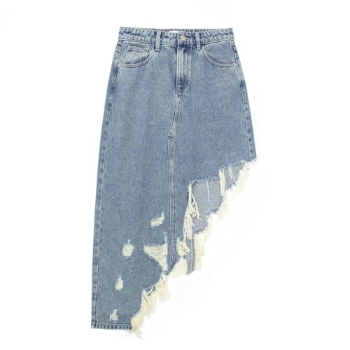 Sommerneuer Damen-Jeansrock mit hoher Taille und diagonalem Lochdesign, asymmetrischer Jeansrock – Bildfarbe – M Sommerneuer Damen-Jeansrock mit hoher Taille und diagonalem Lochdesign, asymmetrischer Jeansrock – Bildfarbe – M von Generic