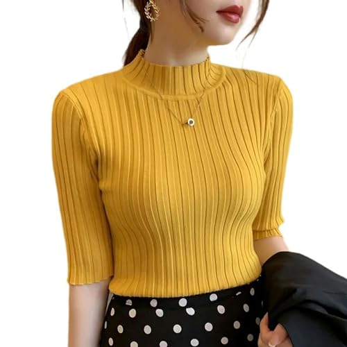Sommerpullover Strickoberteile Halbarm Strickpullover T-Shirt Damen Basic Casual Base Weiblich -Gelb-Einheitsgröße Sommerpullover Strickoberteile Halbarm Strickpullover T-Shirt Damen Basic Casual Base Weiblich -Gelb-Einheitsgröße von Generic