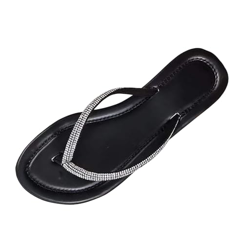 Sommersandalen Flache Flip Flops Damen Flache Zehentrenner Glitzer Strass Sandalen Pool Meer Strand Outdoor Sommerschuhe Damen Schuhe Mit Absatz Elegant Schwarz von Generic