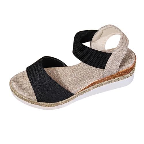 Sommersandalen für Damen, Keilabsatz, große Größe, Sandalen, offener Zehenbereich, elegant, elastischer Knöchelriemen, rutschfest, bequem, Damenschuhe, Schwarz, 40 EU von Generic
