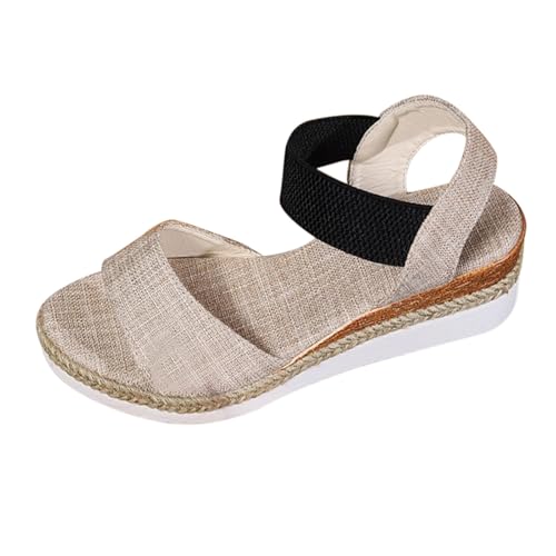 Sommersandalen für Damen, Keilabsatz, große Größe, Sandalen, offener Zehenbereich, elegant, elastischer Knöchelriemen, rutschfest, bequem, Damenschuhe, beige, 35 EU von Generic