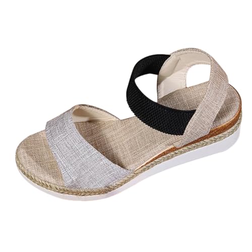 Sommersandalen für Damen, Keilabsatz, große Größe, Sandalen, offener Zehenbereich, elegant, elastischer Knöchelriemen, rutschfest, bequem, Damenschuhe, grau, 35 EU von Generic
