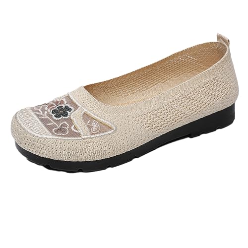 Sommerschuhe Damen Bequem Flach Blumenstickerei Verleiht Weichen Sohlen Breite Füße Walkingschuhe Laufschuhe Orientalische Bühnenschuhe rutschfeste Trekkingschuhe Mesh Atmungsaktiv Freizeitschuhe von Generic