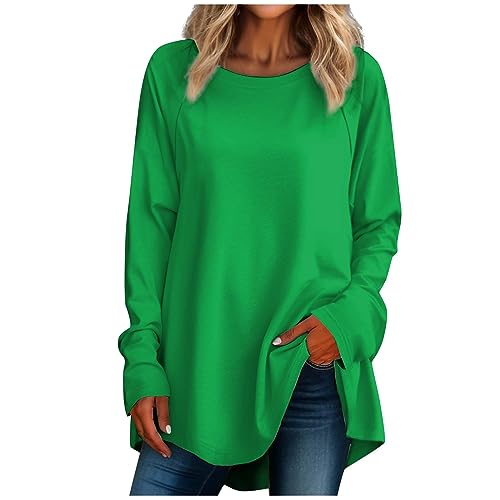 Sommershirts Damen Luftig Sweatshirt Longpullover Ausgefallene Tshirts Oberteile Elegant Pullover Shirt Langarm Grün 2XL von Generic