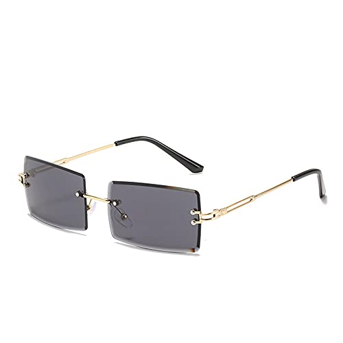 Sonnenbrille Herren Damen Fashion Square Randlose Sonnenbrille Frauen Sonnenbrille Bunte Quadratische Metall Sonnenbrille Brille-Gold_Black_Gray von Generic