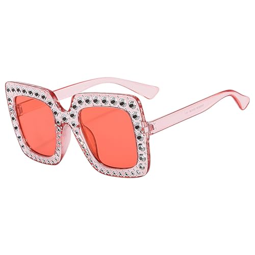 Sonnenbrille aus Strass für Damen, Sonnenbrille aus Strass für Damen, elegante Farbtöne für Damen – übergroße Sonnenbrille für Frauen, modische Sonnenbrille, groß, Rosa, Se référer au descriptif von Generic