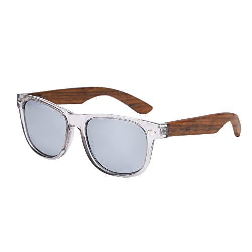 Sonnenbrille selbsttönend Holz Bügel silber transparente Gläser von Generic