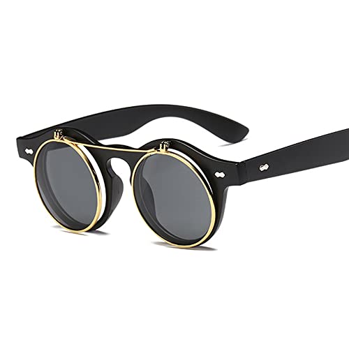 Sonnenbrillen Mode Vintage Runde SteamPunk Klappbare Sonnenbrille Klassische Doppelschicht Clamshell Brille von Generic