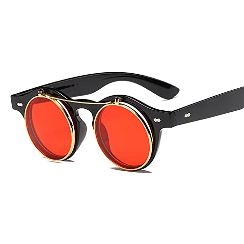 Sonnenbrillen Mode Vintage Runde SteamPunk Klappbare Sonnenbrille Klassische Doppelschicht Clamshell Brille von Generic
