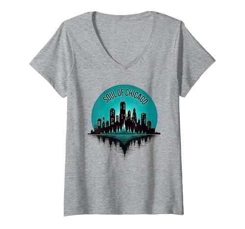Soul of Chicago House Music Herren Graphic Top T-Shirt mit V-Ausschnitt, Damen, Grau Meliert, XXL von Generic