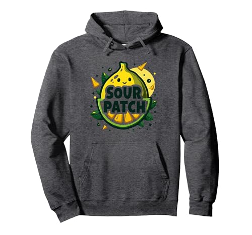 Sour Patch Lemon Kawaii Fruchtgrafik Pullover Hoodie, Unisex für Erwachsene, Anthrazit Meliert, M von Generic