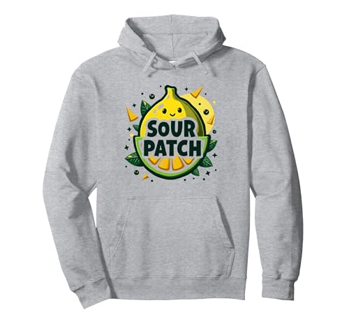 Sour Patch Lemon Kawaii Fruchtgrafik Pullover Hoodie, Unisex für Erwachsene, Grau Meliert, L von Generic