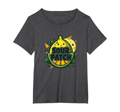 Sour Patch Lemon Kawaii Fruchtgrafik T-Shirt, Damen Große Größen, Anthrazit Meliert, 5X von Generic