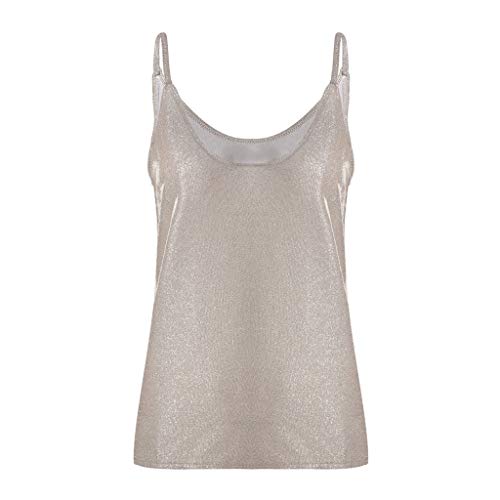 Spaghetti Top Damen Elegant Tops für Damen Sommer Trägertop Tanktops Blusentops Große Größen Glitzer Sommertop Ärmellos Tanktop V Ausschnitt Locker Beige Blau Damentops Einfarbig von Generic