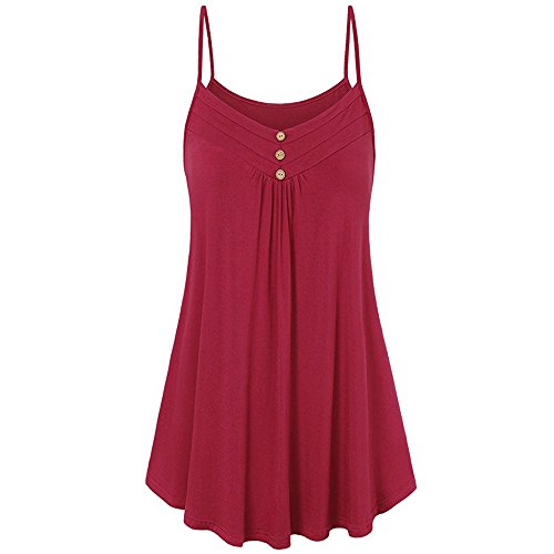 Spaghetti Top Damen Locker -Trägertop Damen Sommer -Cami Top Damen Tank Top Knopfleiste Blusentops Ärmelloses Oberteile Lose Tshirt Plissee Tunika Bluse Weste Tops Teenager Mädchen Tanktops Frauen von Generic