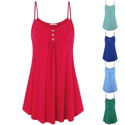 Spaghetti Top Damen Sommer Tops für Damen Elegant Trägertop Tanktops Blusentops Große Größen Schwarz Sommertop Ärmellos Tanktop Locker Pink Grün Damentops Einfarbig von Generic