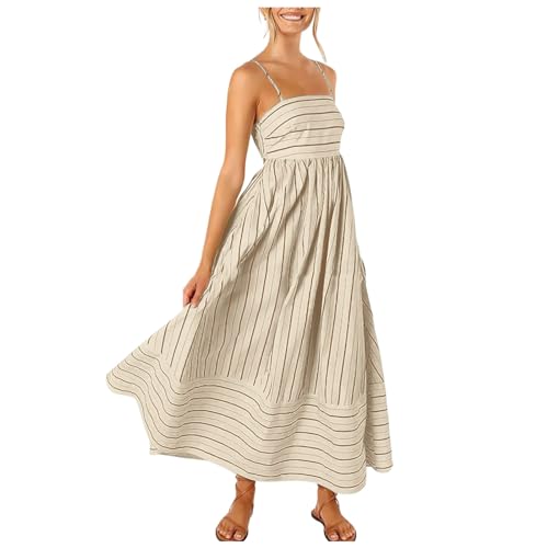 Spaghettiträger Gestreiftes Maxikleid für Damen Ärmelloses Sommerkleid Freizeitkleid Boho Sommer Casual Lang Damenkleider Fließendes A-Linie Strandkleid Für Reisen Urlaub Strand von Generic