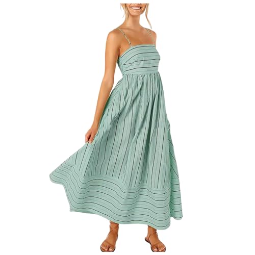 Spaghettiträger Gestreiftes Maxikleid für Damen Ärmelloses Sommerkleid Freizeitkleid Boho Sommer Casual Lang Damenkleider Fließendes A-Linie Strandkleid Für Reisen Urlaub Strand von Generic