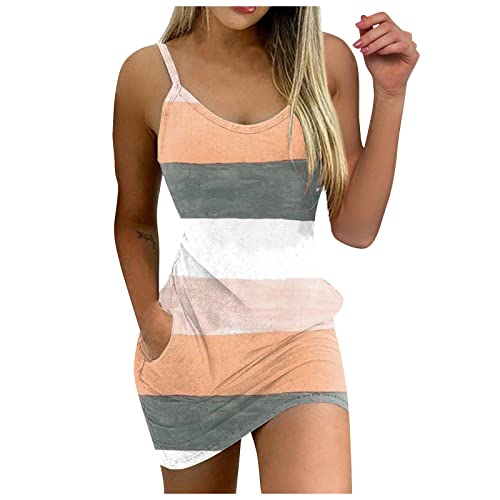 Spaghettiträger-Kleid Damen Sommer Kurz V Ausschnitt Trägerkleid Ärmellos mit Taschen Gestreift Mehrfarbig Strandkleid Frauen Sexy Eng Leicht Luftige Sommerkleid Strand Sportlich Bodycon Spaghettiträger-Kleid Damen Sommer Kurz V Ausschnitt Trägerkleid Ärmellos mit Taschen Gestreift Mehrfarbig Strandkleid Frauen Sexy Eng Leicht Luftige Sommerkleid Strand Sportlich Bodycon von Generic