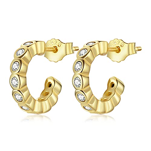 Spanisch 925 Sterling Silber Ohrstecker Schwarz Zirkon Kristall Gold Ohr Hoops für Frauen Schmuck Koreanisch von Generic