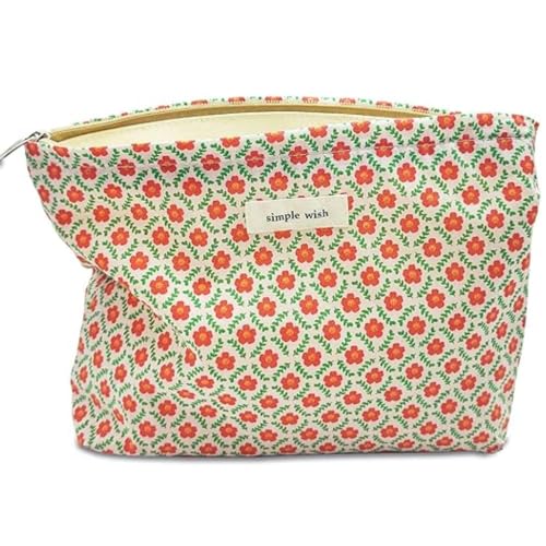 Sparko Jacquard-Kosmetiktasche, großes Fassungsvermögen, Reise-Make-up-Tasche, Hautpflegetasche, Kulturbeutel, Organizer, Make-up-Tasche, Clutch, orange/grün, Floraler Jacquard von Generic