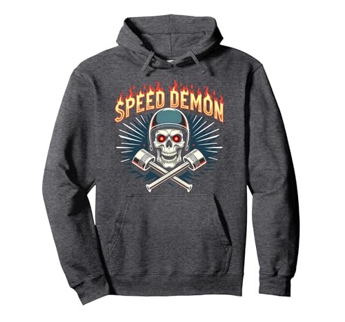 Speed Demon Hot Rod Skull für Herren Rennbegeisterte Pullover Hoodie, Unisex für Erwachsene, Anthrazit Meliert, S von Generic