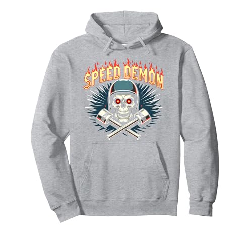 Speed Demon Hot Rod Skull für Herren Rennbegeisterte Pullover Hoodie, Unisex für Erwachsene, Grau Meliert, L von Generic