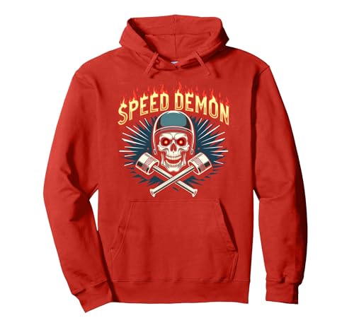 Speed Demon Hot Rod Skull für Herren Rennbegeisterte Pullover Hoodie, Unisex für Erwachsene, Rot, L von Generic