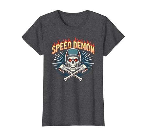 Speed Demon Hot Rod Skull für Herren Rennbegeisterte T-Shirt, Damen, Anthrazit Meliert, XS von Generic