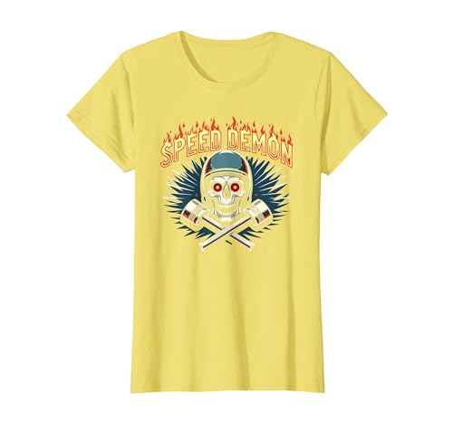Speed Demon Hot Rod Skull für Herren Rennbegeisterte T-Shirt, Damen, Gelb, XS Speed Demon Hot Rod Skull für Herren Rennbegeisterte T-Shirt, Damen, Gelb, XS von Generic