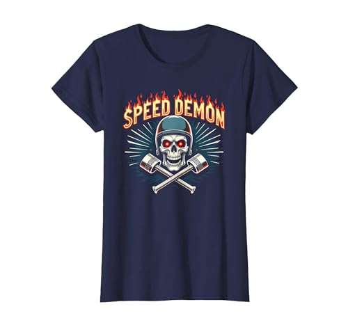 Speed Demon Hot Rod Skull für Herren Rennbegeisterte T-Shirt, Damen, Marineblau, XS von Generic