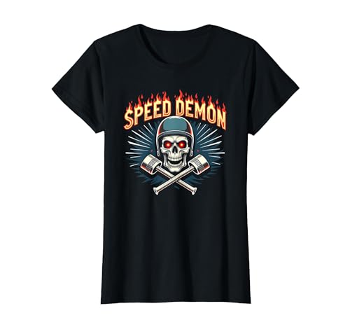 Speed Demon Hot Rod Skull für Herren Rennbegeisterte T-Shirt, Damen, Schwarz, XS Speed Demon Hot Rod Skull für Herren Rennbegeisterte T-Shirt, Damen, Schwarz, XS von Generic