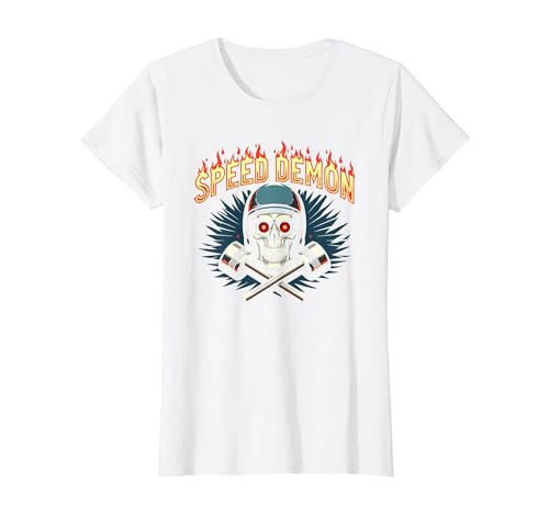 Speed Demon Hot Rod Skull für Herren Rennbegeisterte T-Shirt, Damen, Weiß, XS Speed Demon Hot Rod Skull für Herren Rennbegeisterte T-Shirt, Damen, Weiß, XS von Generic