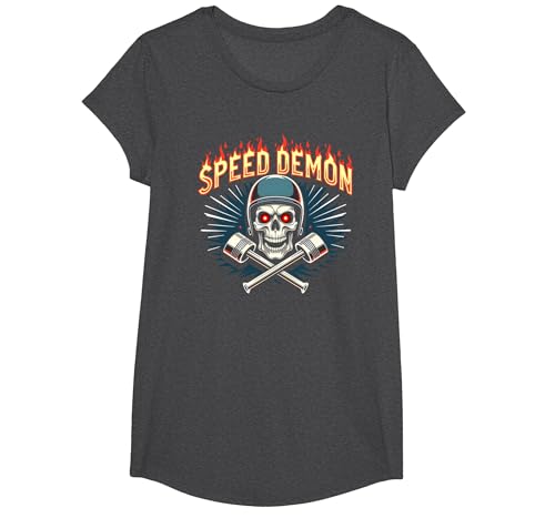Speed Demon Hot Rod Skull für Herren Rennbegeisterte T-Shirt, Girls, Anthrazit Meliert, XS Speed Demon Hot Rod Skull für Herren Rennbegeisterte T-Shirt, Girls, Anthrazit Meliert, XS von Generic
