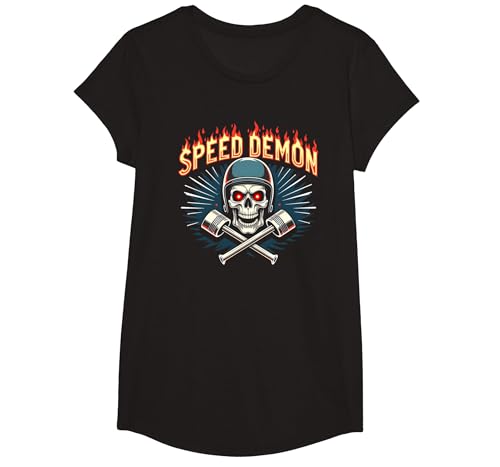 Speed Demon Hot Rod Skull für Herren Rennbegeisterte T-Shirt, Girls, Schwarz, XS Speed Demon Hot Rod Skull für Herren Rennbegeisterte T-Shirt, Girls, Schwarz, XS von Generic