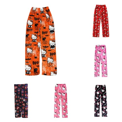 𝐒𝐩𝐢𝐝𝐞𝐫𝐦𝐚𝐧 & 𝐇𝐞𝐥𝐥𝐨 𝐊𝐢𝐭𝐭𝐲 Pyjama Hose Damen, Flanell Pyjamahose Damen Lang, Flauschig Schlafanzughose Herren Warm Y2K Schlafhose Weich Bequeme Cartoon Schlafanzug Hosen für Männer von Generic