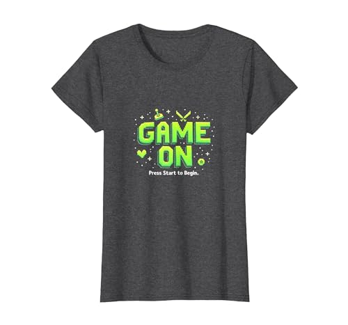 Spiel auf Start Retro Pixel Gamer T-Shirt, Damen, Anthrazit Meliert, XS von Generic