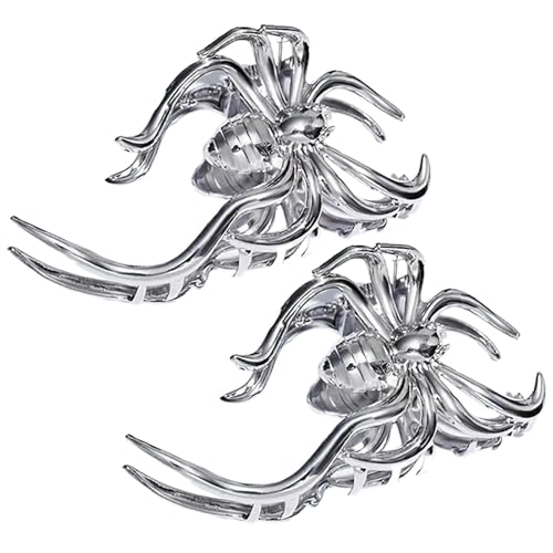 Spinnenhaarspangen – Gothic-Spinnenhaarklammer – silberne Spinnenform Haarspangen – rutschfeste Halloween-Haarspangen für Cosplay, Kostüm, Party, Haarschmuck für Frauen und Mädchen von Generic